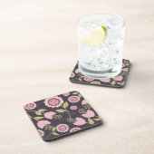 ビッグモダンピンクフローラチューリップパターン コースター (右側)