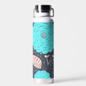 ビッグモダンブルーフラワーパターンピンクモノグラム ウォーターボトル (背面)