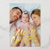 ビッグモダン金ゴールドスクリプトメリークリスマス 箔シーズンカード (正面)