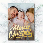 ビッグモダン金ゴールドスクリプトメリークリスマス 箔シーズンカード