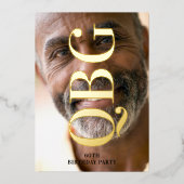 ビッグモノグラムはっきりしたプレス金ゴールド60誕生日 箔招待状 (正面)