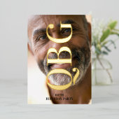 ビッグモノグラムはっきりしたプレス金ゴールド60誕生日 箔招待状 (立ち正面)