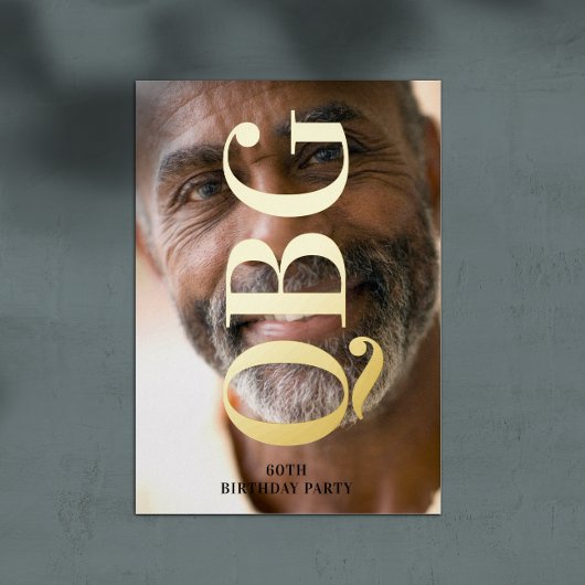 ビッグモノグラムはっきりしたプレス金ゴールド60誕生日 箔招待状