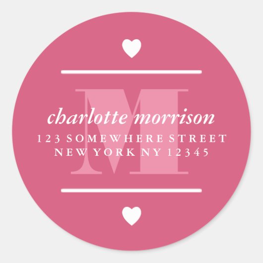 ビッグモノグラムハート&ラインピンク ラウンドシール (正面)