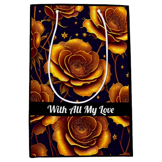 ビッグラグジュアリー金ゴールドトレンディーバラコレクション ミディアムペーパーバッグ (正面)