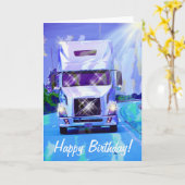 ビッグリグヘビートランスポートトラック愛好家誕生日カード カード (黄色い花)