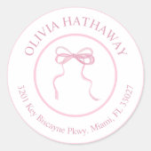 ビッグリボンコケットボウピンク差出人住所ラベル ラウンドシール (正面)