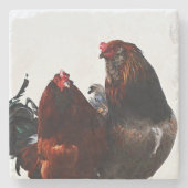 ビッグルースターリトルロースターファームスタイルアートコースター ストーンコースター (正面)