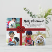 ビッグレッドボウプレゼント3写真クリスマスカード シーズンカード (スタンド正面)