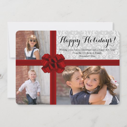 ビッグレッドボウ3フォトクリスマスカード シーズンカード (正面)