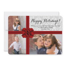 ビッグレッドボウ3フォトクリスマスカード