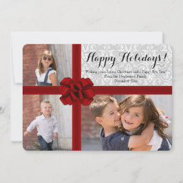 ビッグレッドボウ3フォトクリスマスカード シーズンカード