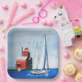 ビッグレッドミシガンライトハウスアンドセーリングボート ペーパープレート (パーティー)