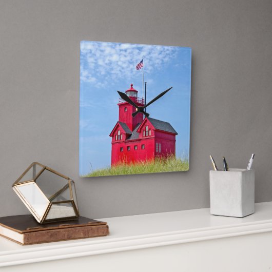 ビッグレッドミシガンライトハウス スクエア壁時計 (オフィス)
