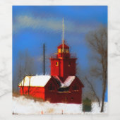 ビッグレッドライトハウス絵画ズ – オリジナルアート ワインラベル (シングルラベル)