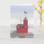 ビッグレッドライトハウス（オランダ、ミシガン） カード (黄色い花)