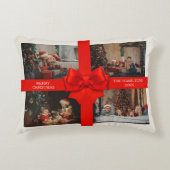 ビッグレッドリボンクリスマスカスタム4枚写真装飾 アクセントクッション (正面)