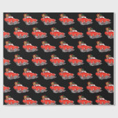 ビッグレッドヴィンテージカー、贈り物、サンタクロースクリスマス ラッピングペーパー (フラット)