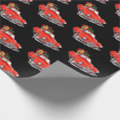 ビッグレッドヴィンテージカー、贈り物、サンタクロースクリスマス ラッピングペーパー (角)