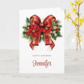 ビッグレッド&金ゴールドボウフェスティバルホリデー誕生日 カード (黄色い花)