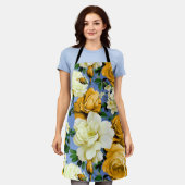 ビッグレトロイエローローズフラワー エプロン (着用した状態)