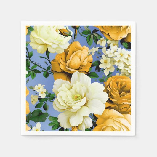 ビッグレトロイエローローズフラワー スタンダードカクテルナプキン (正面)
