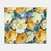 ビッグレトロイエローローズフラワー フリースブランケット (正面(横))