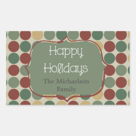 ビッグレトロドットクリスマスホリデーステッカー 長方形シール