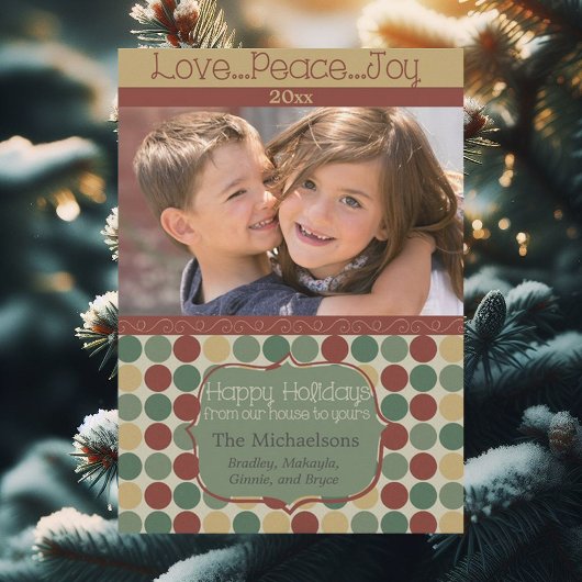 ビッグレトロドットフォトホリデーカード シーズンカード