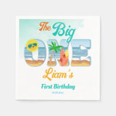 ビッグワンサーフィンビーチ夏の誕生日の食器 スタンダードカクテルナプキン (正面)