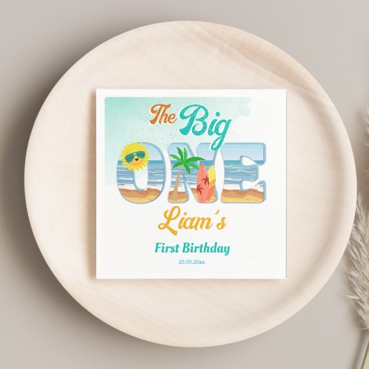 ビッグワンサーフィンビーチ夏の誕生日の食器 スタンダードカクテルナプキン