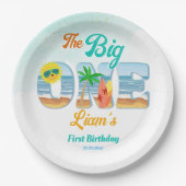 ビッグワンサーフィンビーチ夏の誕生日の食器 ペーパープレート (正面)
