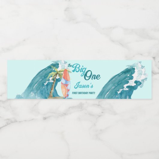 ビッグワンサーフィンビーチ誕生日パーティパーソナライズされたー ペットボトルラベル (シングルラベル)