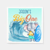 ビッグワンサーフィンビーチ1歳のパーティーゾウ スタンダードカクテルナプキン (正面)