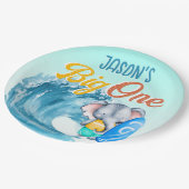 ビッグワンサーフィンビーチ1歳のパーティーゾウ ペーパープレート (アングル)