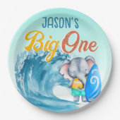 ビッグワンサーフィンビーチ1歳のパーティーゾウ ペーパープレート (正面)