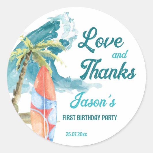 ビッグワンサーフィンレトロビーチパーティー感謝していユー ラウンドシール (正面)