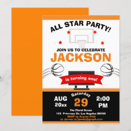 ビッグワンバスケットボールコートスポーツゲーム誕生日 招待状
