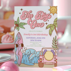 ビッグワンビーチサーフレトロ1歳誕生日パーティー 招待状