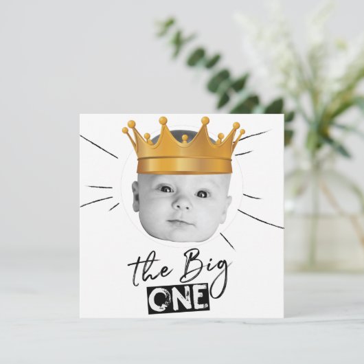 ビッグワンファースト誕生日フォト白黒 招待状 (スタンド正面)