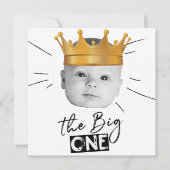 ビッグワンファースト誕生日フォト白黒 招待状 (正面)