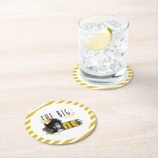 ビッグワン男の赤ちゃん誕生日 ラウンドペーパーコースター (インサイチュ)