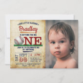 ビッグワン野球の第1バースデーフォトをヒット 招待状 (正面)