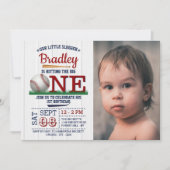 ビッグワン野球の第1バースデーフォトをヒット 招待状 (正面)