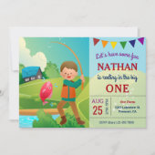 ビッグワン魚釣りテーマボーイズ1歳の誕生日パーティー 招待状 (正面)