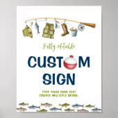 ビッグワン魚釣り誕生日パーティーテーブルの看板 ポスター (正面)