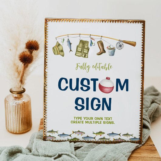 ビッグワン魚釣り誕生日パーティーテーブルの看板 ポスター