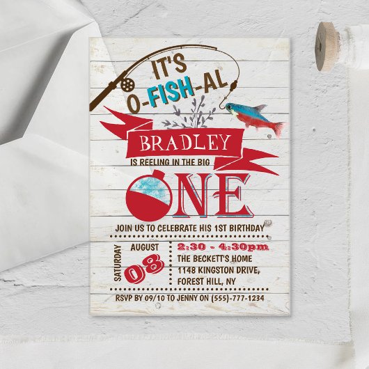 ビッグワン魚釣り1歳の誕生日 アクリル招待状