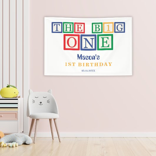 ビッグワン おもちゃのブロック カラフル レトロ 1歳誕生日 横断幕
