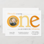 ビッグワン(フォト切り出し誕生日カード付き) -オレンジ 招待状 (正面/裏面)